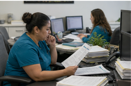 Healthcare billing team reviewing claim workflow